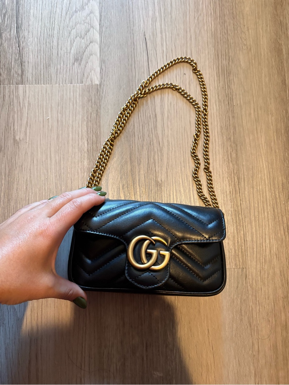 Black Quilted Leather Chain Shoulder Bag with Gold Hardware